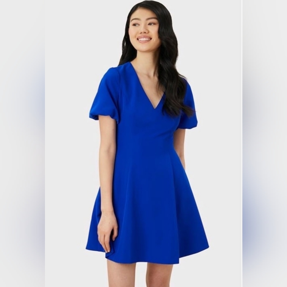 NWT Milly Cobalt V-Neck Puff Sleeve Mini Dress